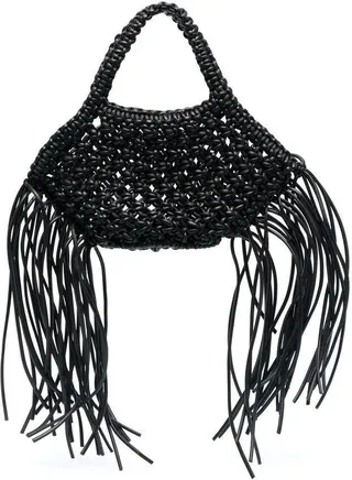 Woven Fringe Detailed Basket Bag