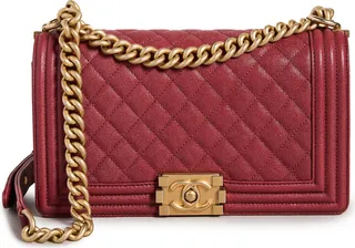 What Goes Around Comes Around Chanel Red Caviar Chevron Boy Medium Bag