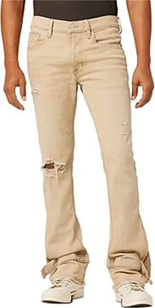 Hudson Jack Kick Flare Deconstructed Jeans in Distress Tan