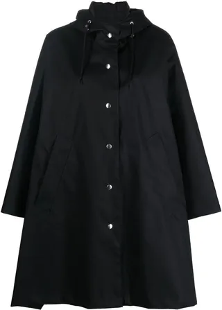 Snap-Button Fastening Hooded Raincoat
