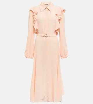 Ruffled silk shirt dress