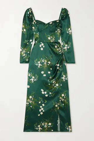 Reformation - Gloriana Floral-print Silk-charmeuse Midi Dress - Green