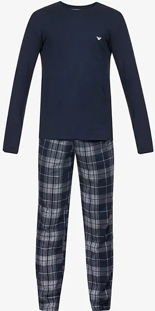 ens Scozzese arine Logo-embroidered Checked Cotton Pyjamas