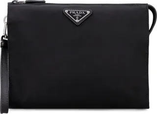 Prada Logo Plaque Zipped Clutch Bag
