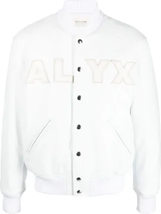 White Logo Appliqué Leather Bomber Jacket