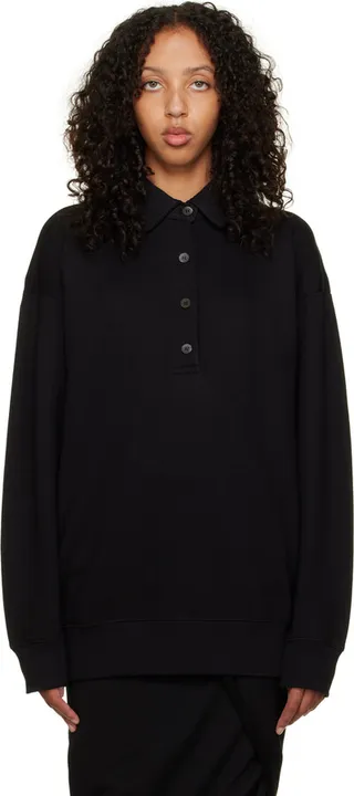 Dries Van Noten Black Four-Button Polo