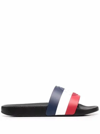 Embossed-Logo Striped Flip Flops