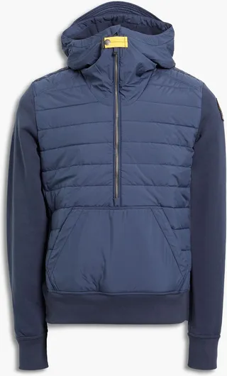 Quilted shell-paneled cotton-blend fleece hoodie