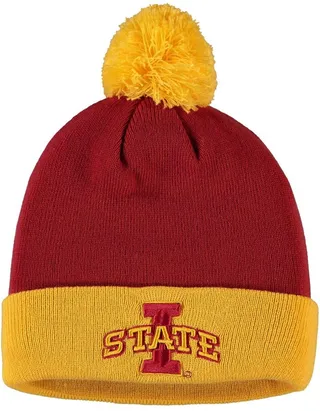 Men's Cardinal and Gold Iowa State Cyclones Core 2-Tone Cuffed Knit Hat with Pom