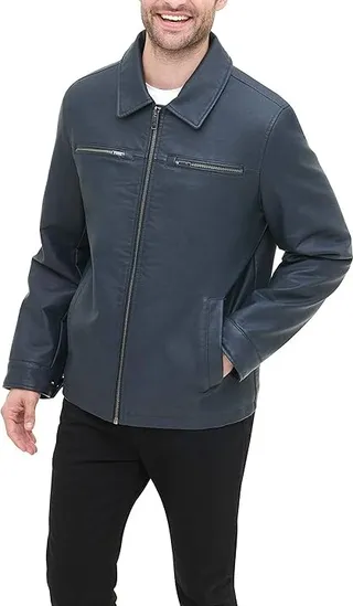 Dockers Men's James Faux Leather Jacket (Navy W. Chest Zip) Men's Jacket