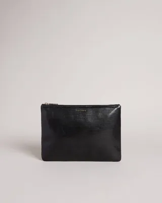 Lizard Detail Large Pouch in Black