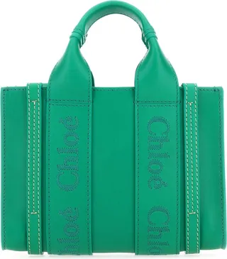 Pop green Green Leather Mini Woody Handbag from Chloé Handbag realized in smooth calf leather characterized by tonal embroidered logo at the front and the back.