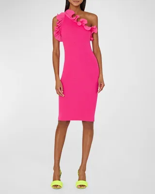 One-Shoulder Ruffle Midi Dress