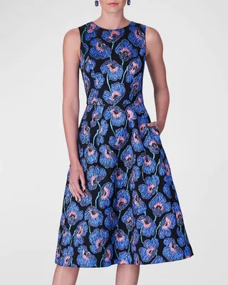 Metallic Floral Jacquard A-Line Midi Dress