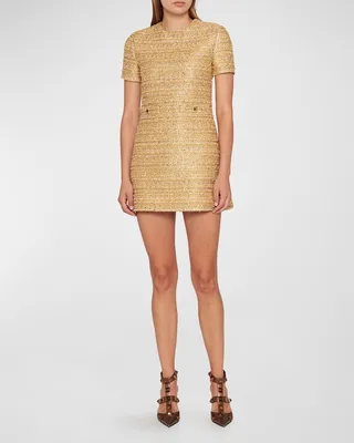 Metallic Gold Tweed Mini Dress