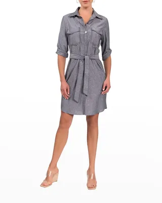 Janell Short Belted Chambray Shirtdress