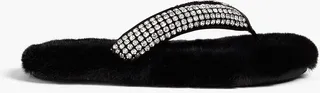 Motel embellished neoprene and faux fur flip flops