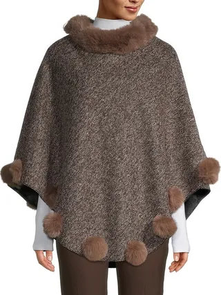 Faux Fur Pom-Pom Poncho