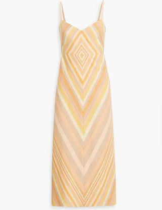 Striped wool and silk-blend crepe midi dress