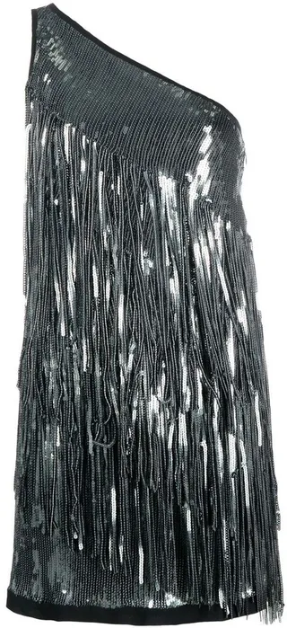 One Shoulder Fringed Sequin Dress