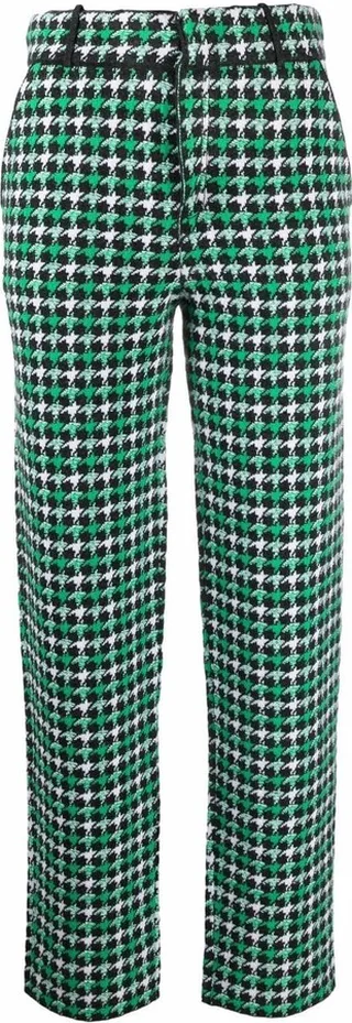 Houndstooth-Print Cashmere Trousers