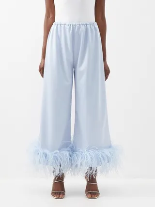 Mandrake Feather-trimmed Cropped Satin Trousers