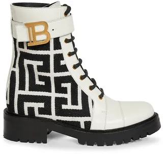 Ranger Romy Monogram Jacquard-Leather Combat Boots