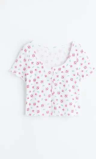 Button-front Ribbed Top