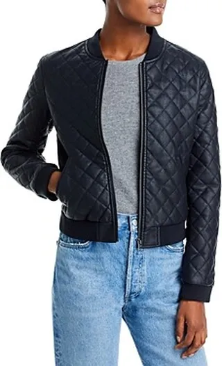 Aqua Quilted Faux Leather Bomber Jacket -100% Exclusive