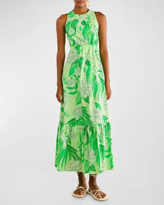 Dewdrop Floral Cutout-Back Midi Dress