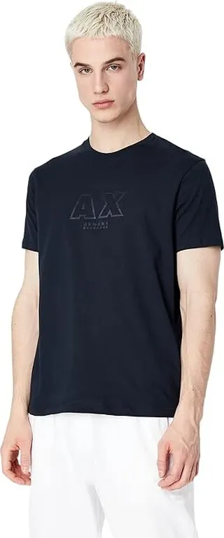 Armani Exchange Logo A|X T-Shirt (Navy) Men's Clothing