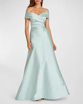 Off-Shoulder Draped A-Line Gown