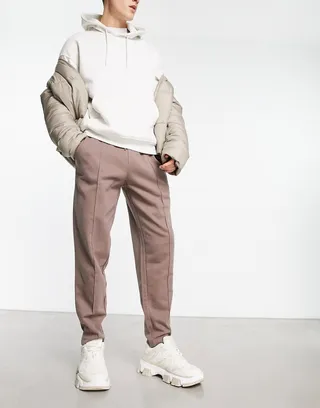 ASOS DESIGN tapered with pintucks sweatpants in brown