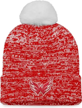 Women's Fanatics Branded Red Washington Capitals Glimmer Cuffed Knit Hat with Pom