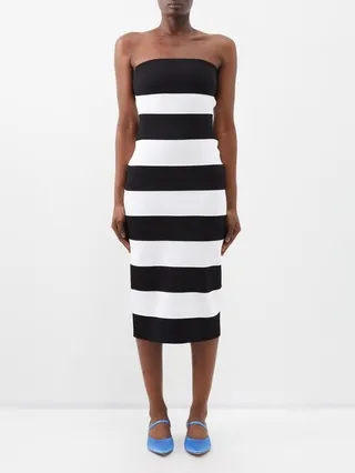Strapless Striped-jersey Midi Dress
