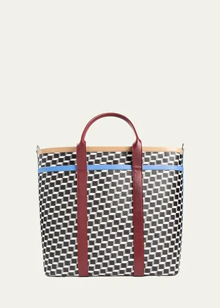 Printed Colorblock Canvas Tote Bag