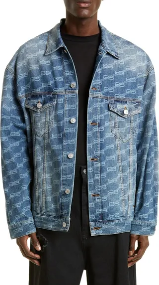 Men's License Logo Oversize Denim Trucker Jacket