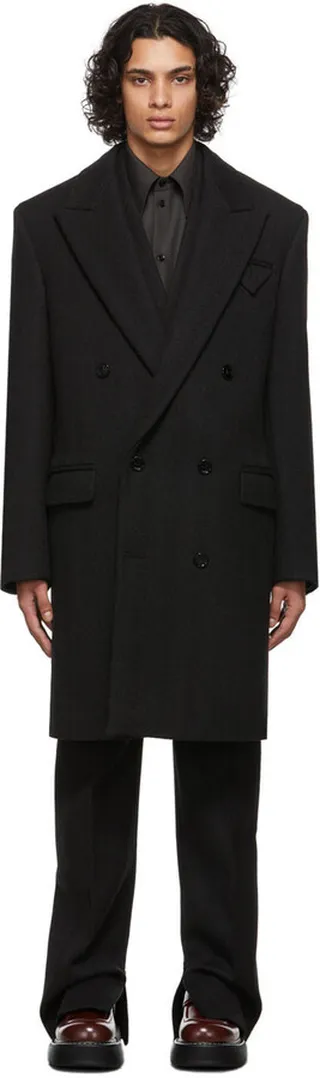 Bottega Veneta Green Wool Chevron Coat