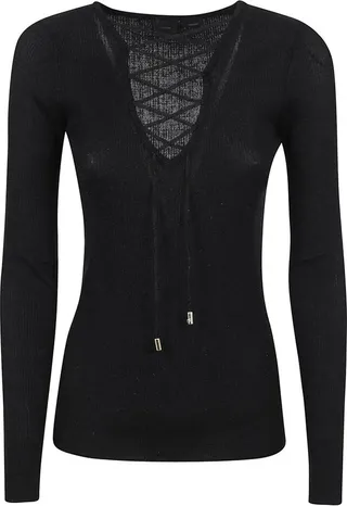 Pinko Criss-Cross Laced V-Neck Sweater