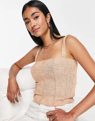 ASOS DESIGN seam detail tank top in textured fabric in camel
