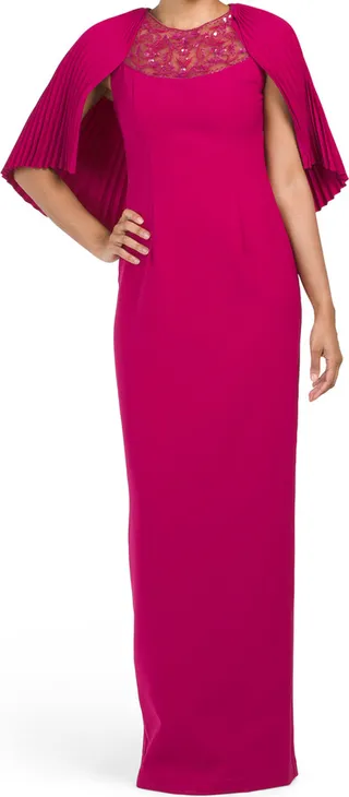 Esme Pleated Cape Column Gown