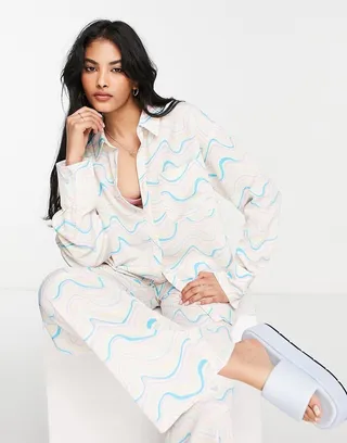 NA-KD x Miss Lisibell oversized shirt in wavy stripe print - part of a set