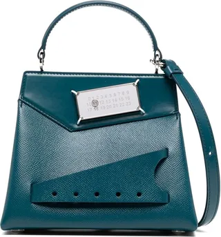 Numbers-Plaque Leather Shoulder Bag