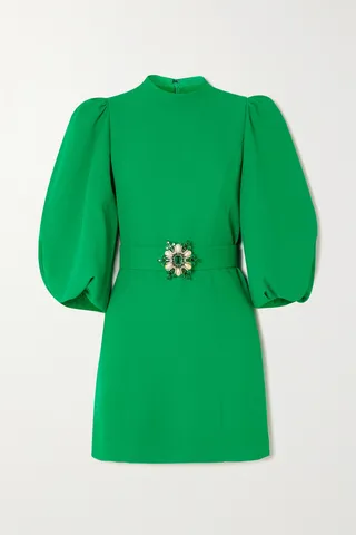 Andrew Gn - Embellished Belted Crepe Mini Dress - Green