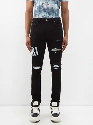 Tie-die Distressed Slim-leg Jeans