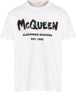 Alexander McQueen Watercolour Graffiti Logo Printed Crewneck T-Shirt