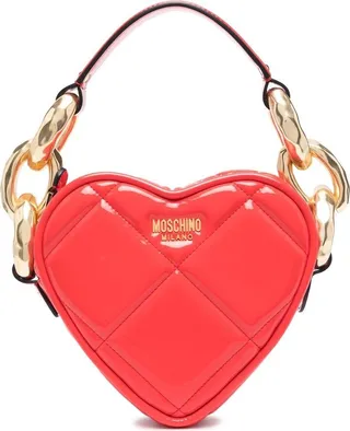 Diamond-Quilt Heart Shoulder Bag
