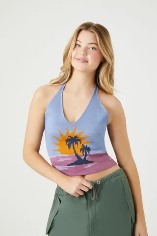 Island Sweater-Knit Halter Top