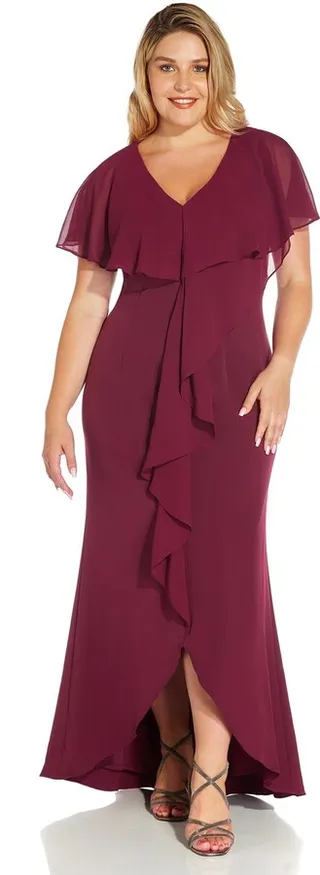 Crepe And Chiffon Ruffle Front Dress