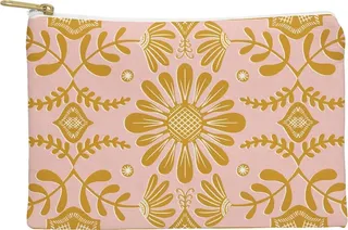 Sewzinski Boho Florals Yellow White Pink Pouch Small - Deny Designs .